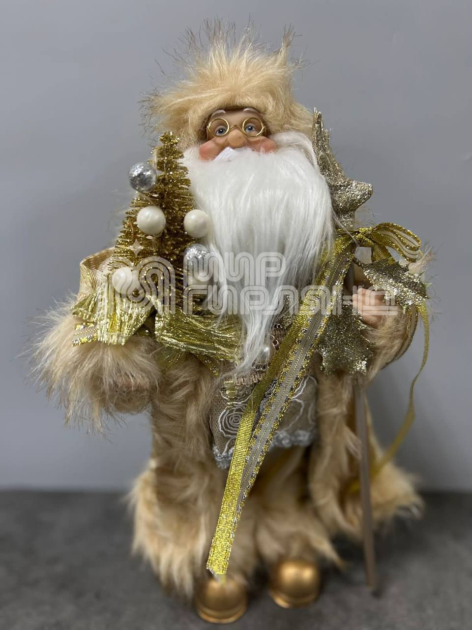 Фигура "Дед Мороз с елочкой"беж-зол. костюм,32см(24)