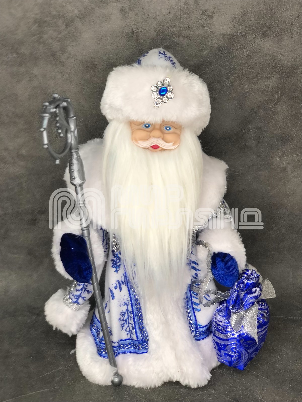 Фигура муз "Дед Мороз",30см бело-син шубка(36)