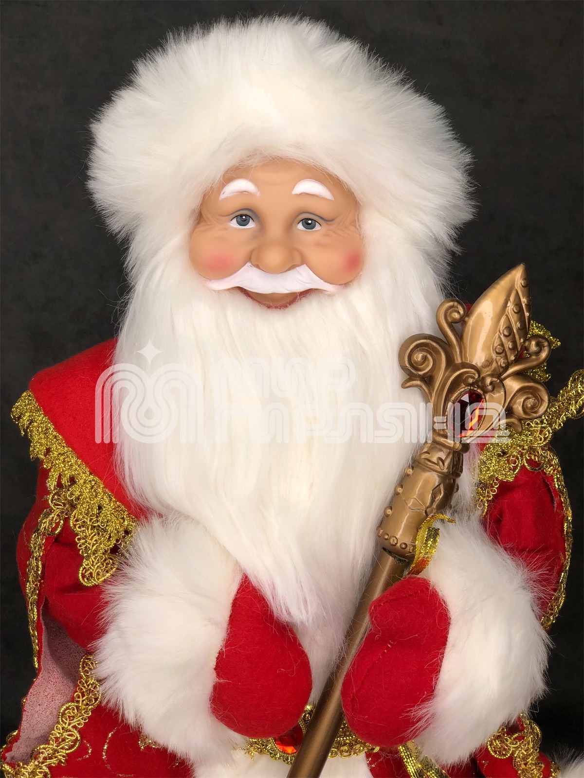 Конфетница муз. "Дед Мороз с мешком", 50см, крас-зол. наряд(24)